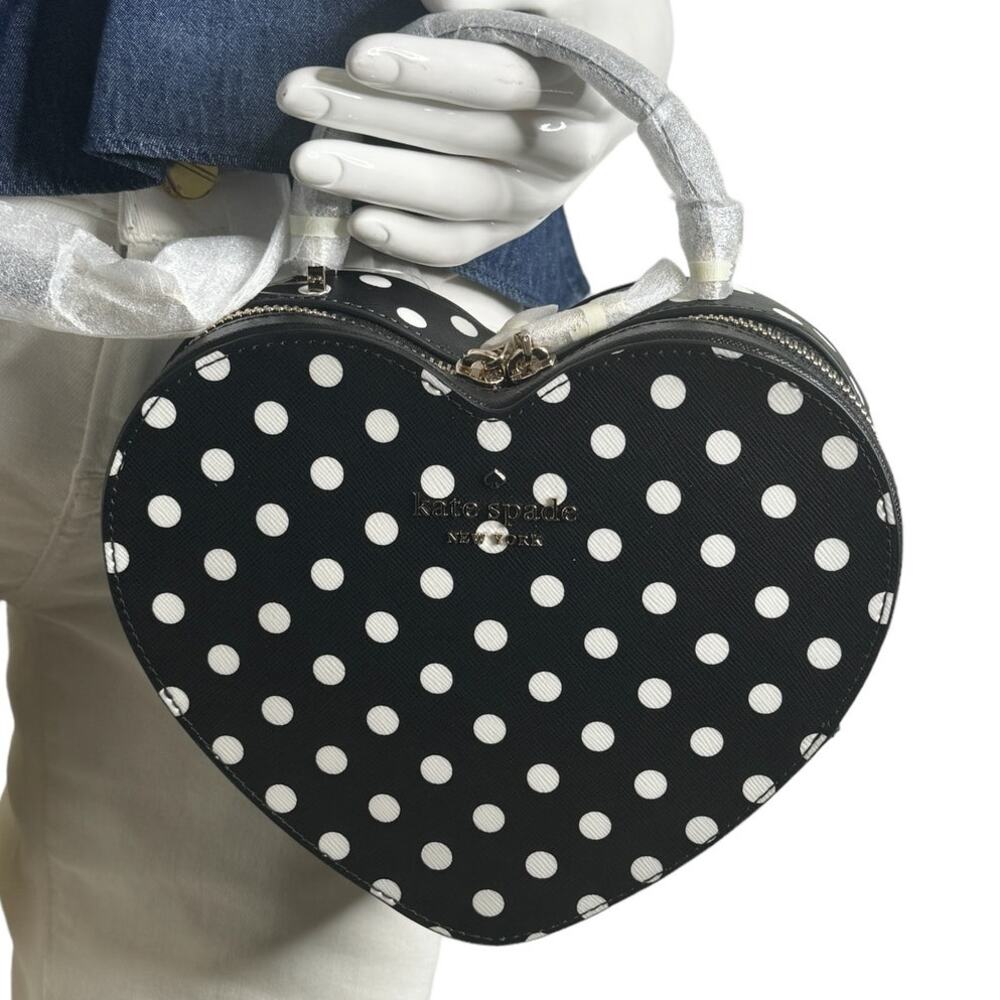 Kate Spade Love Shack Heart Purse Crossbody Bag Black with White Dots